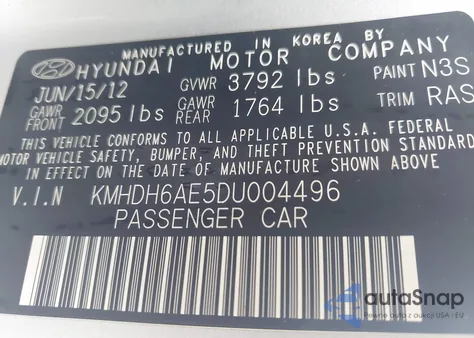 2013 Hyundai Elantra Gs z USA, uszkodzony, nr VIN KMHDH6AE5DU004496